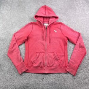 Abercrombie Fitch Hoodie Womens Large Pink Full Zip Hooded‎ Preppy Sweatshirt